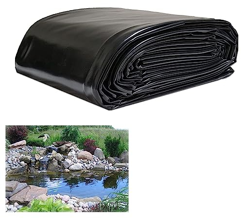 HDPE Teichfolie Schwarz 2x6m 3x8m 6x10m 4x12m 5x15m Wasserdichte Teichfolien Gartenteich Teichplane 0.12MM Dichtungsfolie Gartenteichfolie Schwerlast Gartenpoolmembran Folie Für Brunnen(Größe:3x8m(9.8