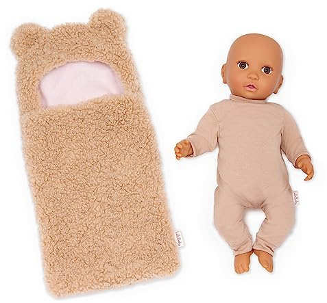 LullaBaby Babypuppe, 36 cm, mit Teddyanzug und braunen Augen | 36 cm große Babypuppe mit weichem Körper, braunen Augen, Pyjama und ultraweichem Teddyanzug mit Bärenohren, 2+ Jahre