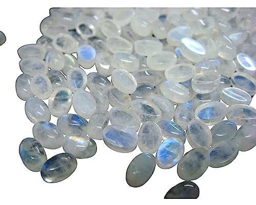 Gems For Jewels 4x6mm Regenbogen-Mondstein-Cabochon-Lot für Damen, ovale kalibrierte Regenbogen-Mondstein-Cabochons, Regenbogen-Mondstein für Schmuck (10 Stück bis 100 Stück Optionen) (10 Stück)