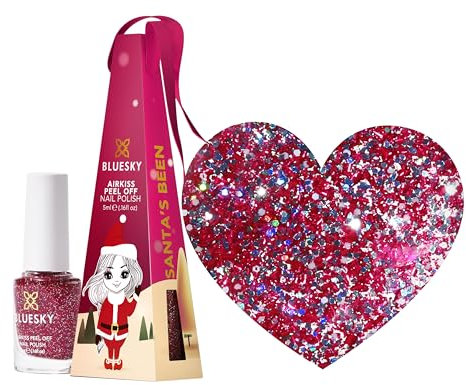 Bluesky Christmas Kids Nail Varnish Bauble – Santa's Been, Red Glitter. Easy Peel-off, Non-Toxic, Water- based, Odour-free Nail Polish for Kids, 5ml