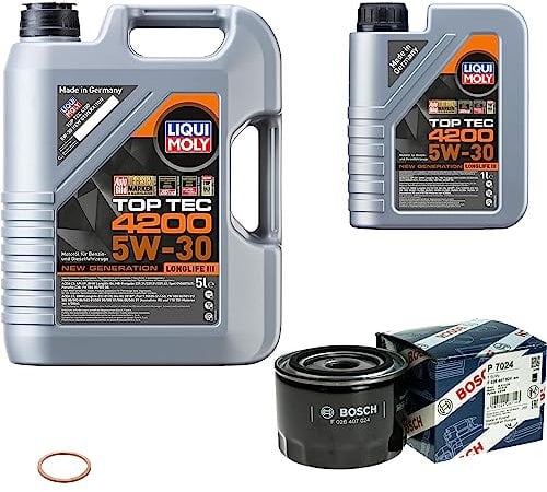 Inspektionspaket Wartungspaket Filterset mit 6 L Motoröl Top Tec 4200 5W-30, Ölfilter, Dichtring