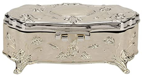 LEMCC Vintage-Schmuckkästchen aus Weißem Metall, Schmuckkästchen, Dekorative Box, Reise-Schmucketui für Ringe, Ohrringe, Halskette