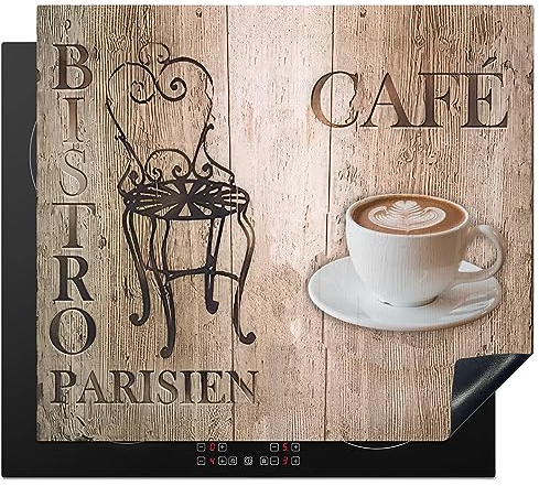 KitchenYeah© Herdabdeckplatte Einteilig Abdeckplatten Cerankochfeld Abdeckung Ceranfeld Herdplattenabdeckung Induktionsmatte Bistro Parisien - Café - Kaffee - Weinlese - 60x52 cm