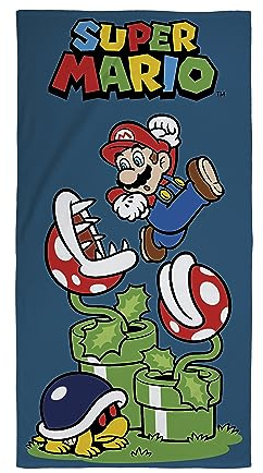 Character World Official Nintendo Super Mario Kids Towel | Super Soft Feel, Leaping Design | Perfect The Home, Bath, Beach & Swimming Pool | One Size 70cm x 140cm