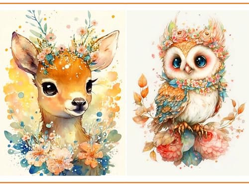 QIUQI 5D Diamant Painting Bilder,2 Pack Diamond Painting Hirsch und Eule,Diamond Painting Set für Erwachsene und Kinder,Mosaikherstellung,Diamant Malerei für Haus Dekoration,Weihnachtsgeschen