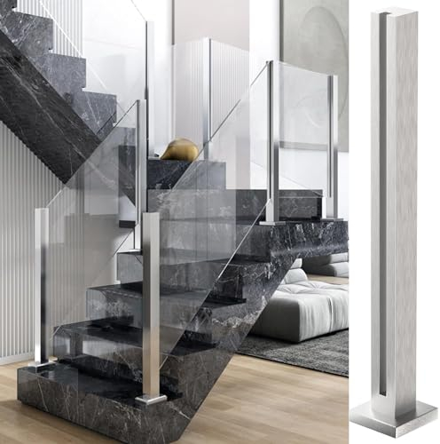 Cvter Poste de Barandilla de Vidrio Sin tapa con Ranuras: 110cm de Postes de Balaustrada de Vidrio de Acero Inoxidable Plateado para Cubiertas, Escalones, Balcón, Piscina, Jardín, Escaleras