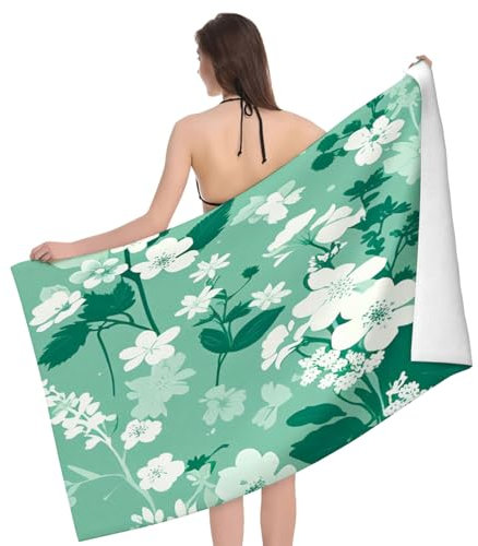 351 Toalla De Playa De Microfibra Patrón De Estampado De Flores De Flores Verdes Y Blancas Toalla De Piscina Hombres Manta De Playa Deportes Toallas De Invitados, para Acampar, Baño, 80x130cm