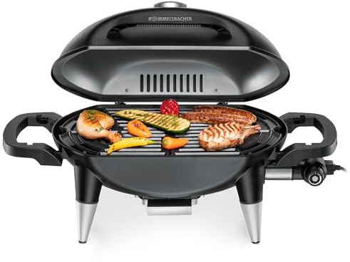 ROMMELSBACHER Barbecue Grill BBQ 4000, 2 -teiliger Grillrost aus Gusseisen, Scharnierdeckel mit Temperaturanzeige, Temperaturen bis 300 °C, stufenlos regelbar, erweiterbar mit Grillwagen, 2200 W