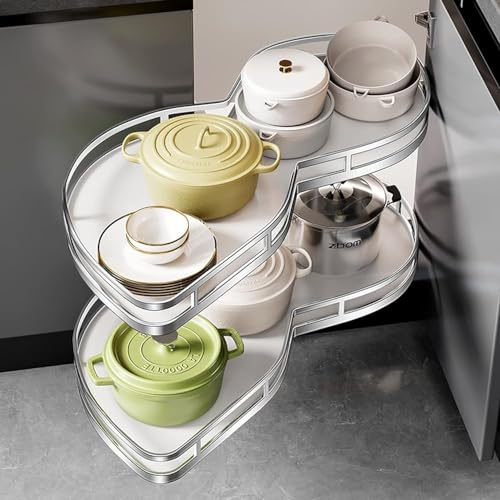 Blinder Eckschrank, 2 Etagen, Schaukeltablett, Soft-Close, ausziehbarer Küchenschrank-Organizer für Schrank, Links offen, schwenkbarer linker/rechter Eckschrank-Organizer(Size:Links offen)