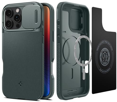 Spigen Optik Armor MagFit Hülle für iPhone 16 Pro, Kompatibel mit MagSafe Zubehör -Abyss Green