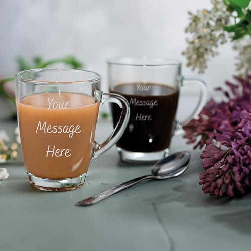 Personalised Glass Mug Tea Coffee Latte Mothers Day Gift for Mom, Mum, Nan, Auntie, Step-Mum, Engraved Drinkware, Mothering Sunday Gift Idea (Style M6)