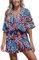 CUPSHE Women Jumpsuit V Neck Lace Up Romper Leopard Print Dolman Sleeves Short Wide Leg Casual Overall Playsuit Pink/Blue M