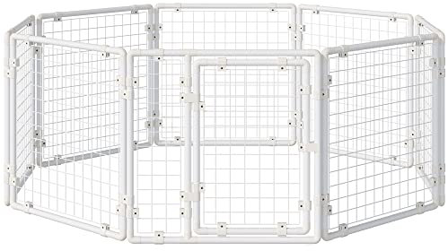 PawHut Kaninchenstall Freilaufgehege 9 Stücke DIY Kleintierkäfig Kleintiergehege mit Tür Freigehege Kleintierstall draußen Stahl Weiß 68 x 68 x 2,5 cm