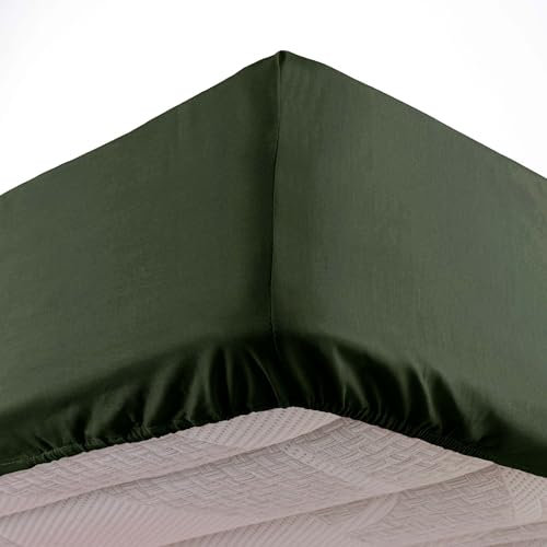 douceur d'intérieur, Drap Housse (90 x 190 cm) Oscar Kaki, Microfibre Unie