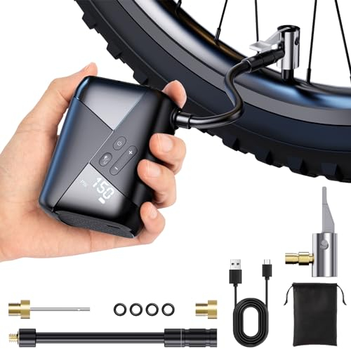 Mini Electric Bicycle Pump Bike Pumps -Portable Cycle Pump, Bike Tyre Pump Fast Tyre Inflation Mini Air Pump For Mountain Road Bike Ball Pumpwith Presta, Schrader, alve Accessorie