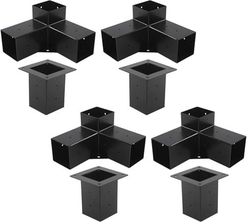 Steel Black Powder Coated Pergola Bracket, Rustproof 3 Way Corner Bracket with Reinforced Design for 6x6 Lumber, Suitable for Terraces, Lawns, Balconies, Commercial Venues (8pcs)
