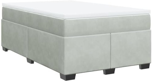 vidaXL Boxspringbett, Bett mit Matratze Matratzenauflage, Polsterbett Doppelbett für Schlafzimmer, Bettgestell mit Lattenrost, Hellgrau 120x190cm Samt