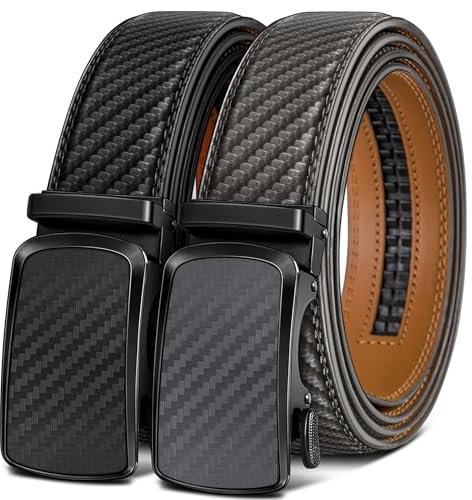 BULLIANT Ledergürtel Herren 2er, Gürtel Herren Ratsche Automatikschließe für Herren Verstellbar 35mm Breit mit Geschenkbox(Schwarz/Heiliges Grau,150cm/44-52 taille verstellbar)