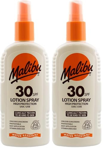 Malibu Sun SPF 30 Lotion Spray, High Protection Sun Cream, Water Resistant, Vitamin Enriched, 200ml (Pack of 2)