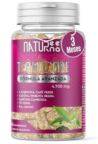 NATURENEA® | Quemagrasas potente para Adelgazar con L-Carnitina y Cafeína | Fat Burner para Adelgazar Rapido y Efectivo Mujer | Control del Apetito con Garcinia Cambogia | TERMOCORE® 90 Comprimidos