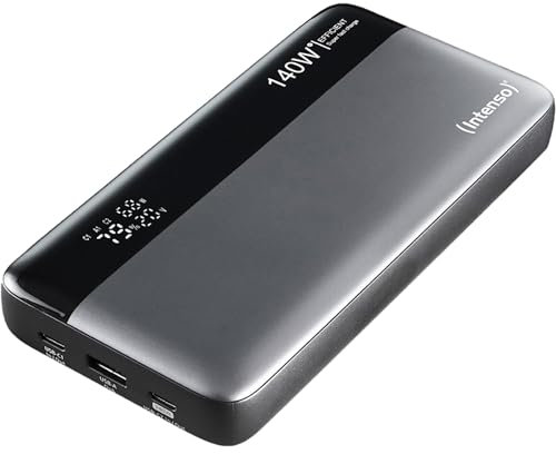 Intenso Powerbank HE25000 - Batería Externa (140 W, Cable de Carga USB-C a USB-C, 25000 mAh), Color Gris y Negro