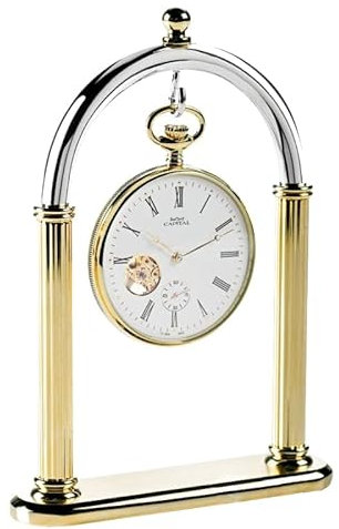 Taschenuhren-Ausstellungsständer, Vollbogen, zweifarbig, Metallhalter für Taschenuhren, antike Uhren und Sammlerstücke (Chrom-Messing, zweifarbig)