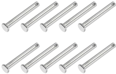 PATIKIL Perni a Testa Piana a Foro Singolo 10 Pezzi Perno Testa Piatta in Acciaio Inossidabile 304 per Serratura a Spina per Sistemi Cardini, Argento, 6 x 45mm