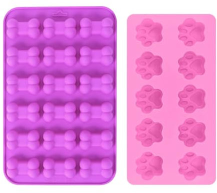 FEQDWOX 2 Pièces Patte de Chien et Moules d'Os, Chien en Silicone, Patte et Os de Chiot, Moules à Pâtisserie Adaptés à la Confection de Gelée de Chocolat, Chocolat, Silicone