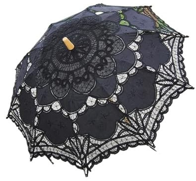 Parapluie Lace Parasol Wedding Parasol en coton brodé en dentelle, parasol d'extérieur d'été for décoration de mariage, photographie de demoiselle d'honneur de mariée Parapluie En Dentelle(Black)