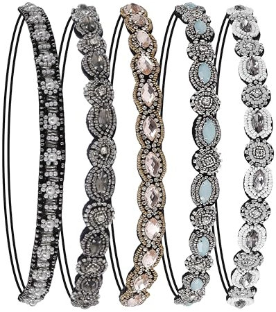 Serre tete Femme Bohême Elastiques Bandeaux avec Cristal Strass Bijoux Mariage Bandes De Cheveux Accessoires pour Filles Décoration 5Pcs