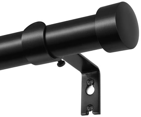KAMANINA Gardinenstange Schwarz 80 to 218 cm Lang, 25 mm Durchmesser Gardinenstangen Ausziehbar mit Einfachen Endkappen für Fenster, Schlafzimmer, Wohnzimmer