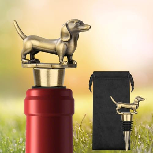 LULLEA Dachshund Wine Bottle Stopper for Wine Champagne, Dachshund Gifts Wine Gifts for Men Dad Women Sausage Dog Lovers, Birthday Gifts, Father Day Gifts, Christmas Gifts, Bronze