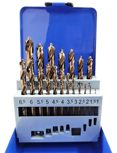Hymnorq M35 Cobalt Drill Bit Set – 19pcs Metric Size(1mm-10mm by 0.5mm), Pilot Point, HSS-Co 5% Cobalt Steel, Dual Twist Flute, Fully Ground, Straight Shank – Blue Iron Storage Case