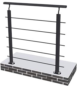 Garde-corps - Aluminium Noir - 1m - Avec 5 traverses et 1 main courante - Pour intérieur et extérieur - Fixation à plat