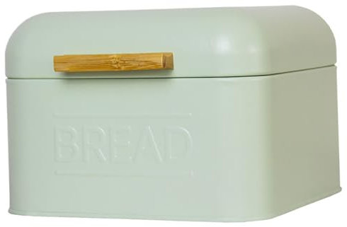 Green Bread Bin, 7.9x7.9x5.5 inch Coated Iron Bread Storage Containers with Lid, Retro Food Storage Box for Kitchen Countertop, Snacks, Grains