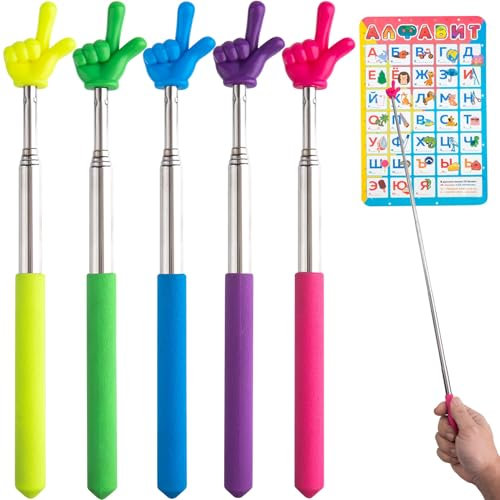 Deozu 5 palitos extensibles para dedos, puntero de mano para profesores, punteros retráctiles para leer, enseñar, aula (5 colores oscuros)
