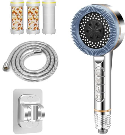 REETEE Soffione Doccia ad Alta Pressione, Doccino per Doccia con Filtro, 5 Modalità Spray Soffione Doccia Anticalcare, Shower Head con 1.5 M Tubo (argentato)