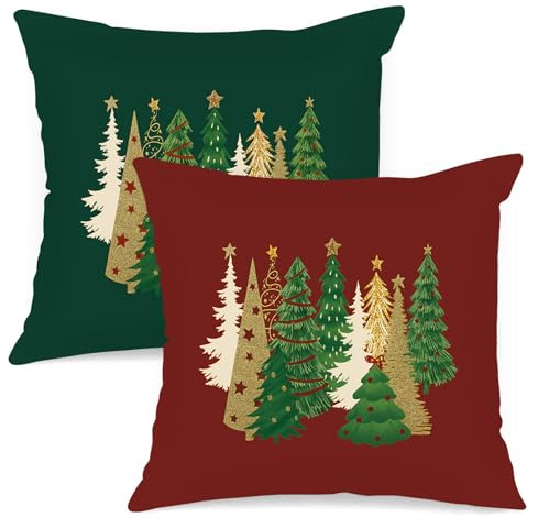 Lanpn 80x80 Quadratischer Weihnachten Kissenbezüge 2 Stück, Klassischer Rot und Grün WeihnachtsKissenbezüge Kissenhülle für Wohnzimmer Sofa Weihnachten Heimdekoration