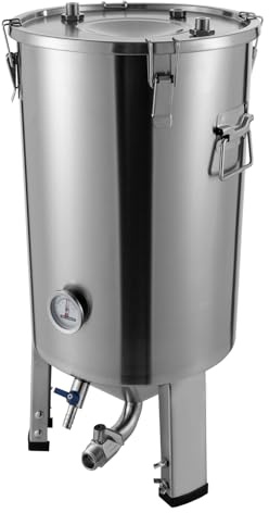 ureggvbu 32L Gärbehälter Edelstahl Druck GäRtank konischer mit Kühler für das Heimbrauen Mit Skala Ablaufhahn 304 Rostfrei für Gärung Wein, Milch, Fruchtenzymen