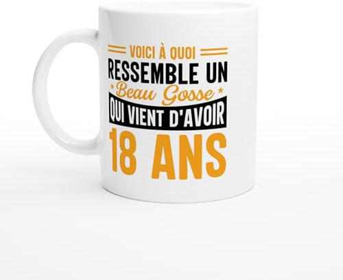 PassionCadeau Mug Anniversaire 18 ans – Voici à quoi ressemble un beau gosse de 18 ans – Mug humour – tasse anniversaire – idée cadeau homme – tasse fun original