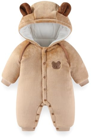 DivingBirds Baby Snowsuit Hooded Romper, Bear Fleece Jumpsuit Newborn Warm Winter Outfits Bodysuits 3-6 Months