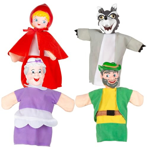 COLORBABY Cucu Show Marionett-set Röd Riding Hood, 4 dockor 25 cm karaktärer, mjuka och säkra material, barnleksaker, för gruppspel, familjetid (39166)