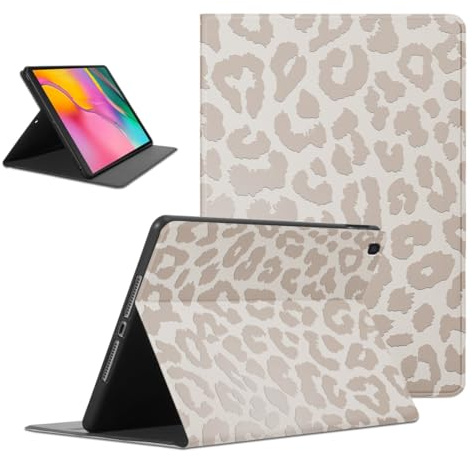 Coalbooliy Funda para Samsung Galaxy Tab A 10.1 2019, Aesthetic Leopardo Dibujos Diseño Ultra Slim Smart PU Leather Protector Soporte Función Ángulos Ajustables Flip Cubierta Tablet Case, Blanco