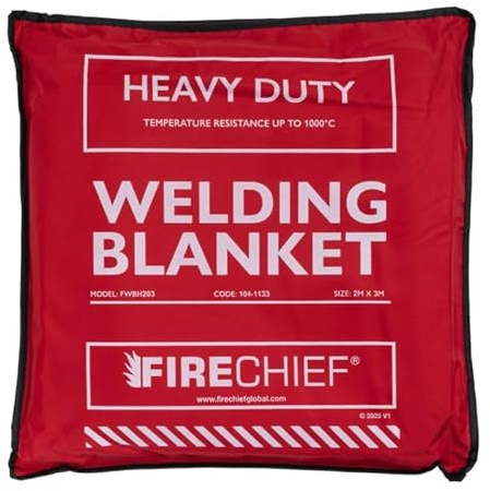 Firechief Hot Works Welding Blanket Heavy Duty 2 x 3m – High Silica Fabric, Heat Resistant up to 1000°C, Fire Resistant Welding Mat with Kevlar Stitching and Eyelets