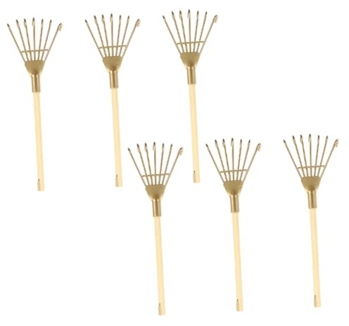 BESTonZON 6 Stück Kleiner Räucherasche Rechen aus Eisen und Holz Kleiner Dekorativer Tischrechen für Wohn und Gartendekoration Multifunktionaler Vintage Deko Rechen
