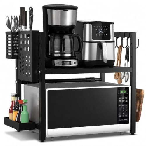 Unique Impression Expandable Microwave Shelf - 1 Shelf Microwave Stand For Kitchen Counter - Rack for Air fryer,Toaster and Coffee Machine - Kitchen Organiser Storage & Organisation