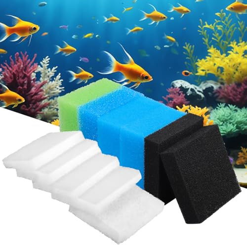 Aquarium Filterschwamm, Kompatibler Satz Filtermedien für Juwel Compact/Bioflow 3.0 M, Enthalten 2 Blaue fein 1 Blaue grob 1 Grüne Schwämme, 2 Aktivkohle-Schwämme, 5 Weiße Filter-Schwämme