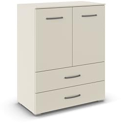 Rauch Möbel ADITIO, Kommode, Farbe Beige, Breite 80 cm | Highboard im zeitlosen Stil, 2-türig, 2 Schubladen, Soft-Close-Funktion, für Schlafzimmer, Gästezimmer, Wohnzimmer, Garderobe