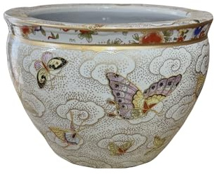 New 8 Oriental Colorful Butterfly Butterflies Themed Fish Bowl Jardiniere Planter Plant Pot