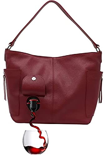 PortoVino Wine Purse 100% Italian Leather Bag with Hidden Insulated Compartment and Dispenser Flask That Holds and Pours 2 Bottles of Wine! Traveling, Concerts & Bachelorette Party